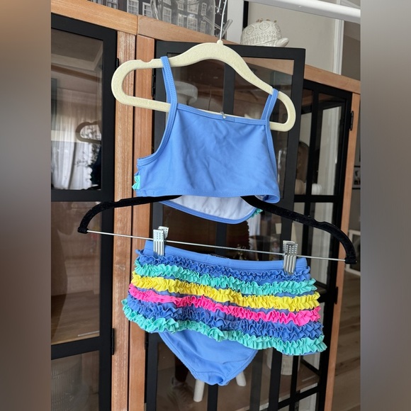 Flapdoodles bikini swimsuit set toddler girl ruffles colorful rainbow periwinkle - Picture 5 of 8